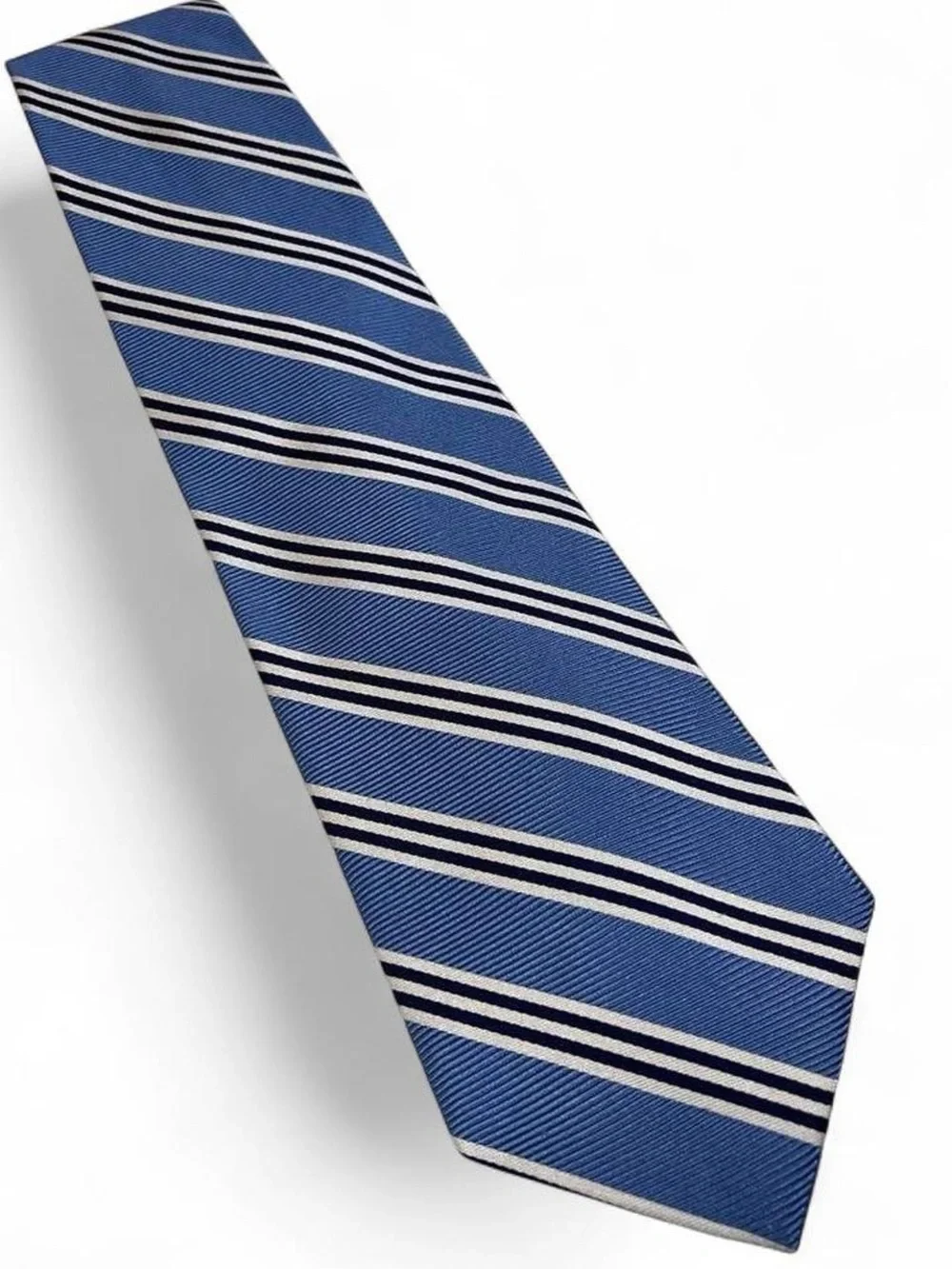 Brooks Brothers Makers Pure Silk Blue Tie White & Navy Stripes L58
